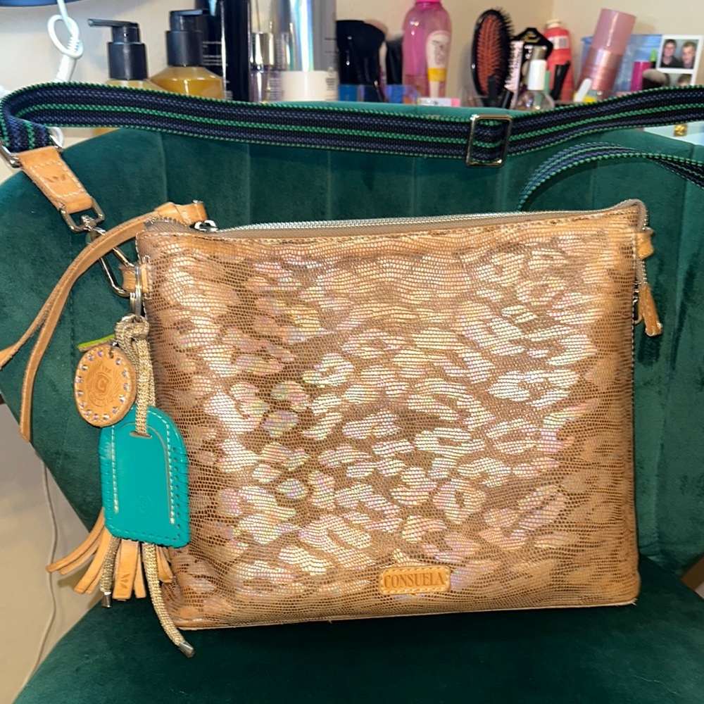 Consuela Gold Crossbody Bag with Animal Print Pattern